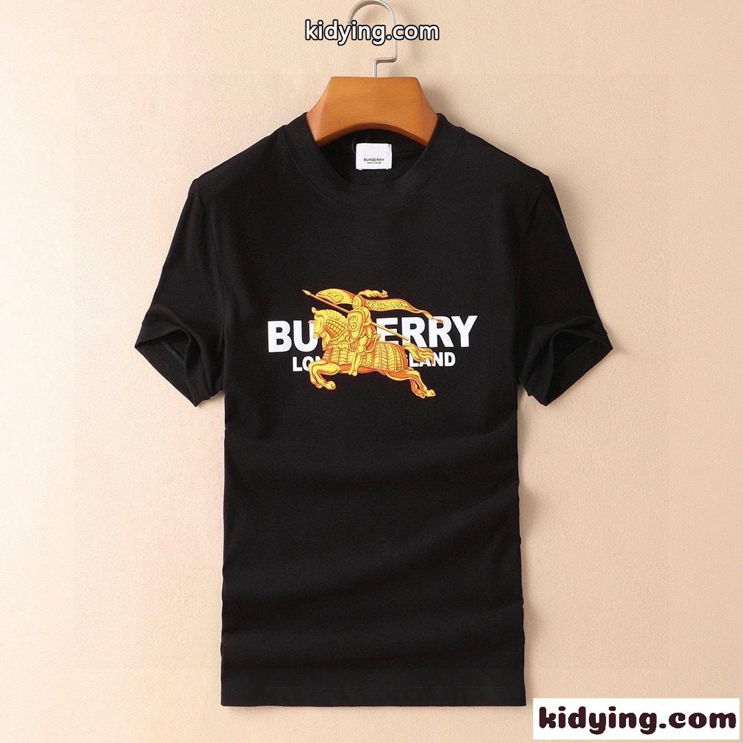 シンプル プリント 柔らかい ラウンドネック プルオーバー バーバリー 半袖tシャツ コピー ホワイト ブラック 着心地いい-0