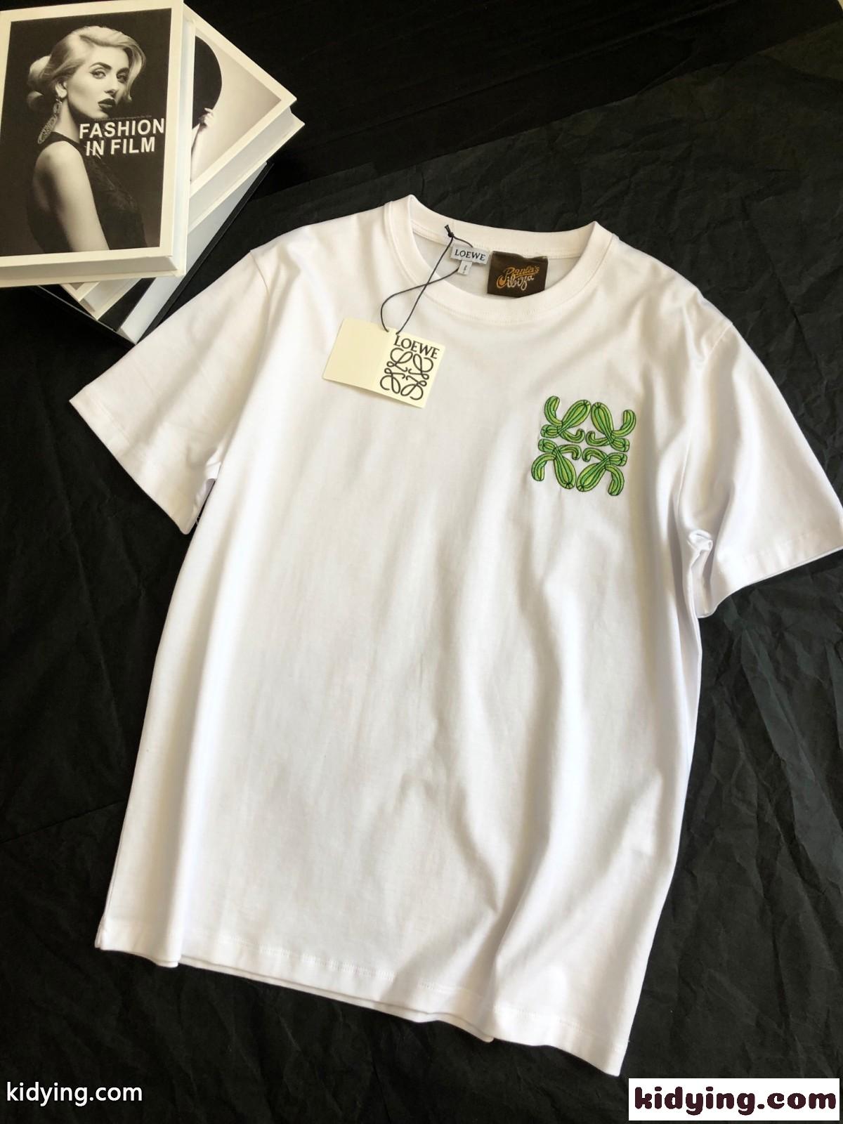 シンプル ロゴ 刺繍 コットン 高級感 クルーネック ロエベ tシャツ コピー 半袖 2カラー 春夏 トップス-1