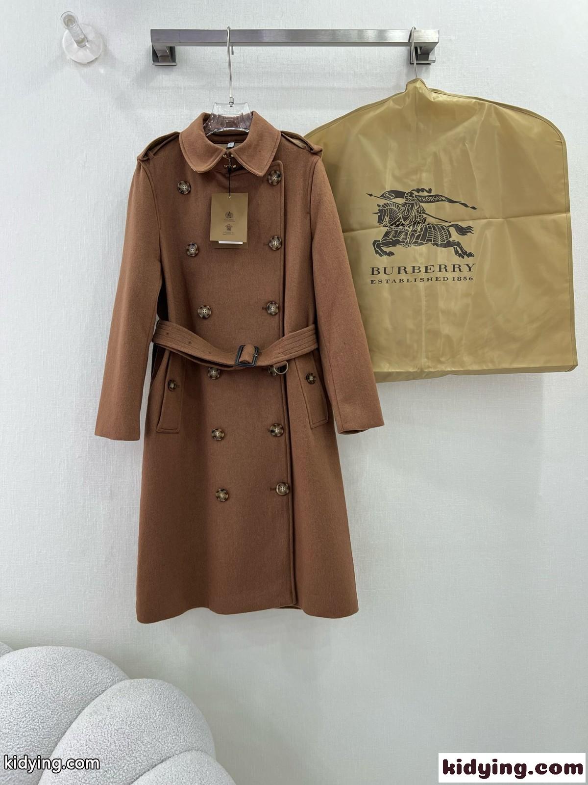 ダブルブレスト カシミヤ ロングコート ベルト付き バーバリー ジャケット コピー ブラウン-0