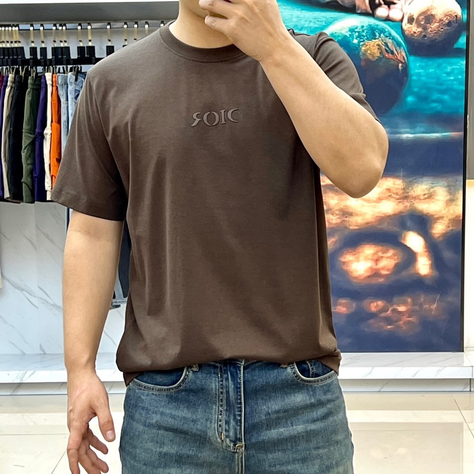 シンプル ロゴ入り クルーネック クリスチャン・ディオール 半袖Tシャツ コピー ブラウン-2