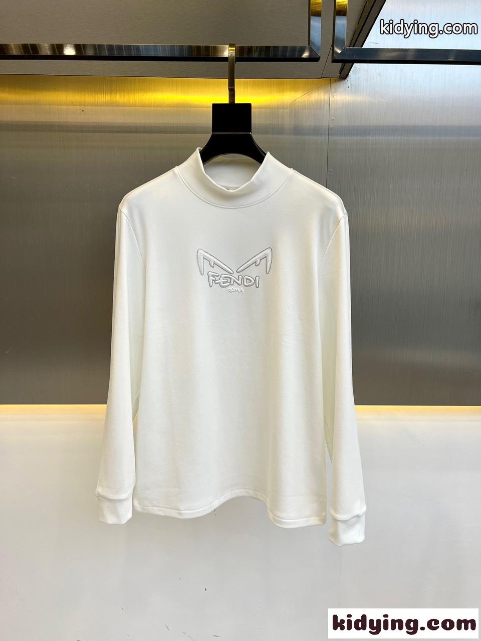 ベーシック 着回し コットン 長袖Tシャツ フェンディ Tシャツ コピー ホワイト-1