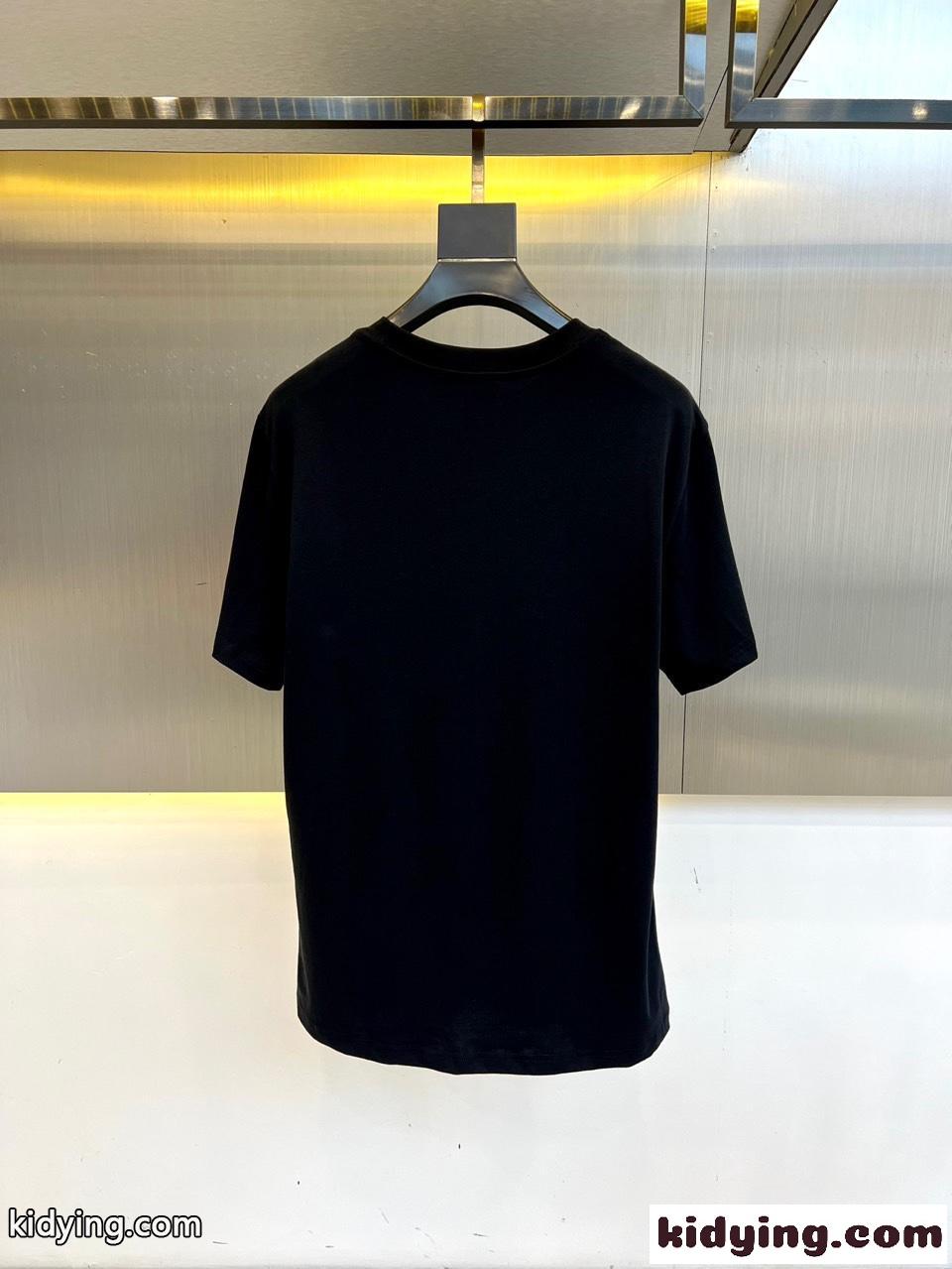 シンプル ロゴ刺繍 クルーネック 半袖Tシャツ ドルチェ&ガッバーナ Tシャツ 偽物 ブラック-3