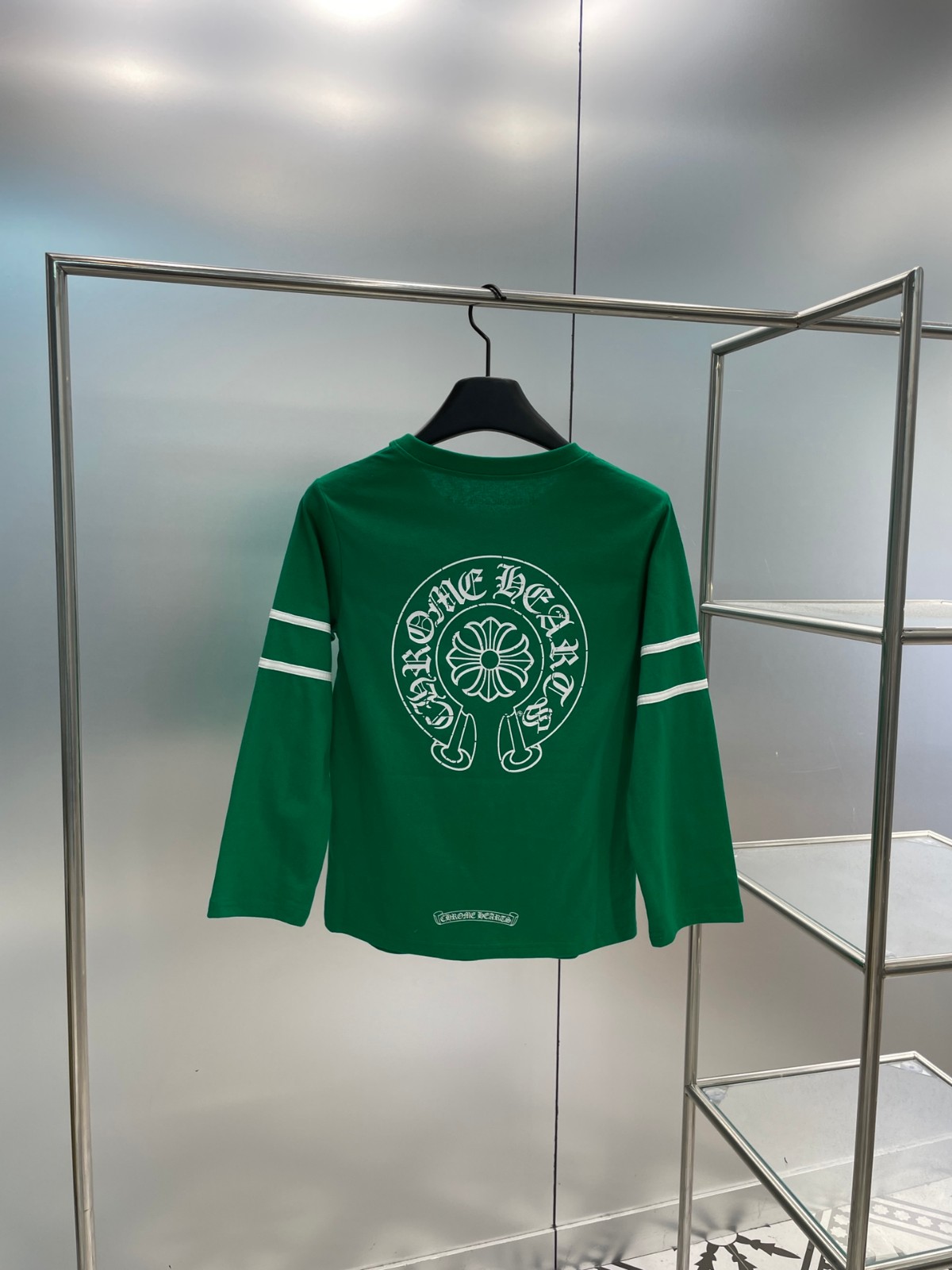 カジュアル ゆったり プリント クロムハーツ Tシャツ コピー クルーネック グリーン-1