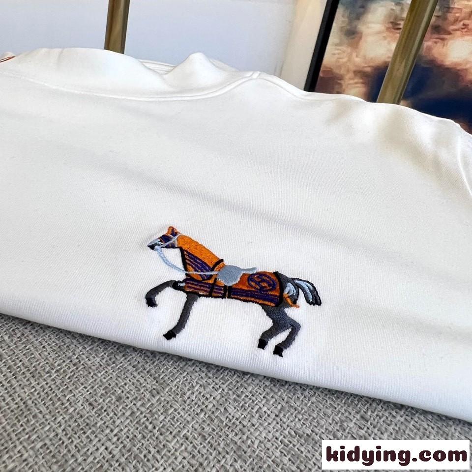 秋冬 合わせやすい ロゴ 刺繍 エルメス Tシャツ コピー 長袖Tシャツ ホワイト-4