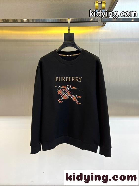 バーバリー Tシャツ 偽物 シンプル おしゃれ ロゴ入り スウェットシャツ ブラック-0