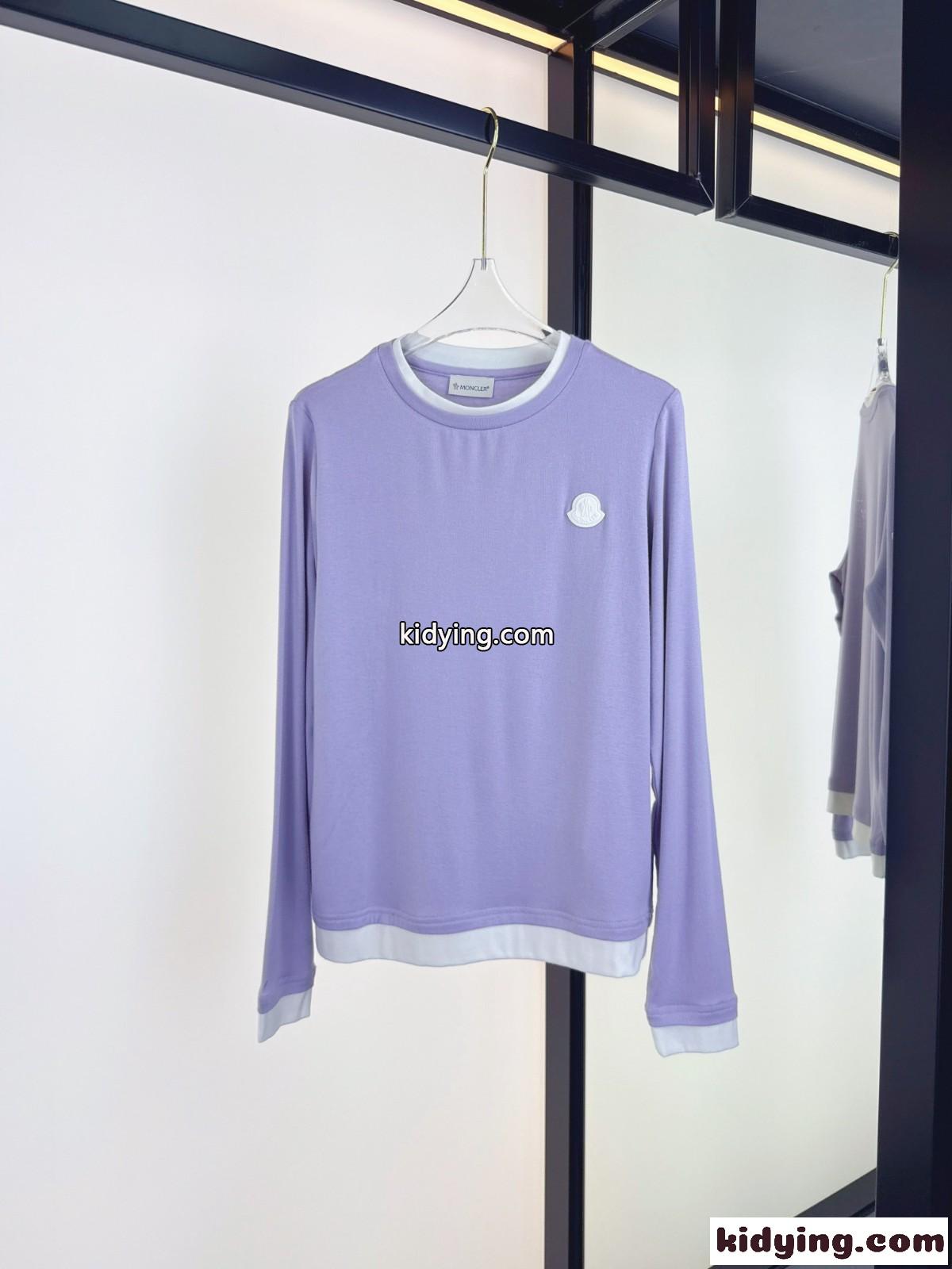 モンクレール Tシャツ 偽物 爽やか お洒落 重ね着風 長袖Tシャツ パープル-0