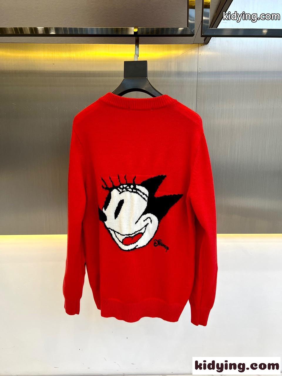 Disney x Givenchy ミッキー ロゴ クルーネック ジバンシィ セーター コピー レッド-4