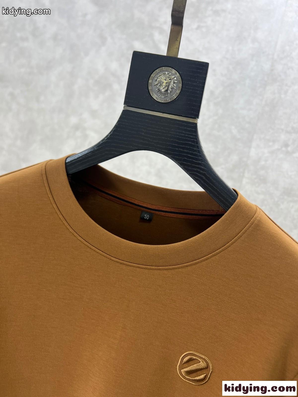 ベーシック ロゴ クルーネック エルメネジルド・ゼニア Tシャツ コピー スウェットシャツ ブラウン-4