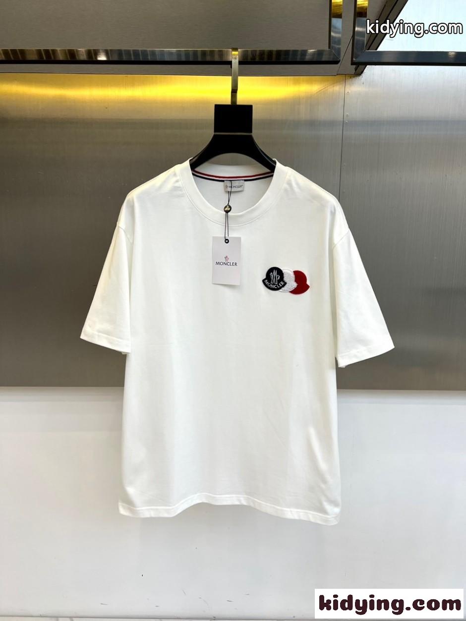 お洒落 モンクレール Tシャツ 偽物 コットン クルーネック 半袖Tシャツ ホワイト-0
