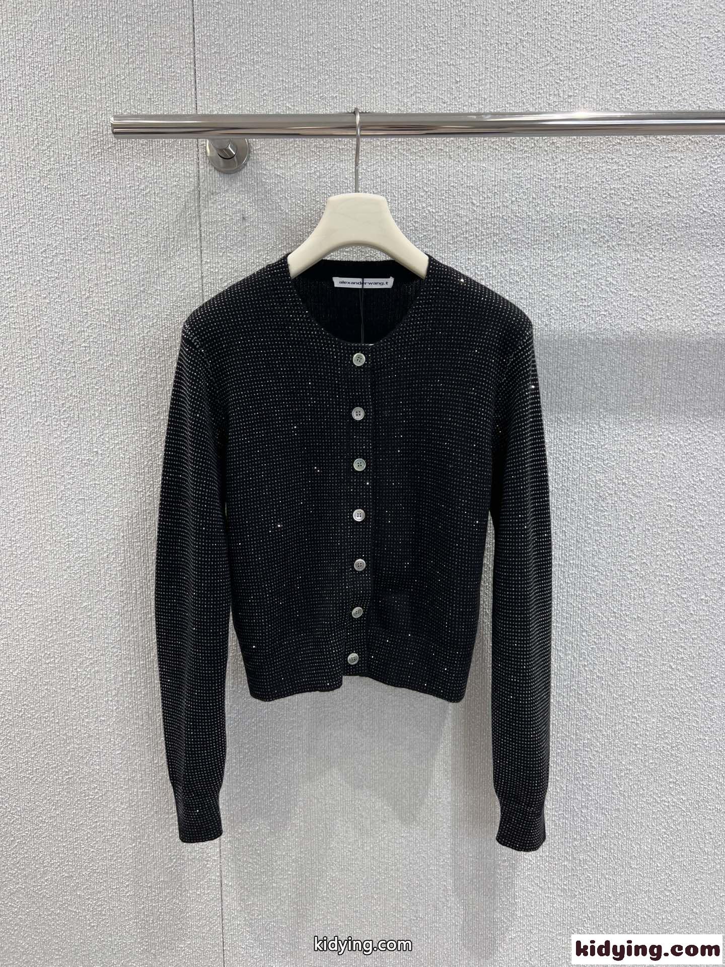 アレキサンダーワング ニット 偽物 ウールブレンド クルーネック カーディガン ブラック-2