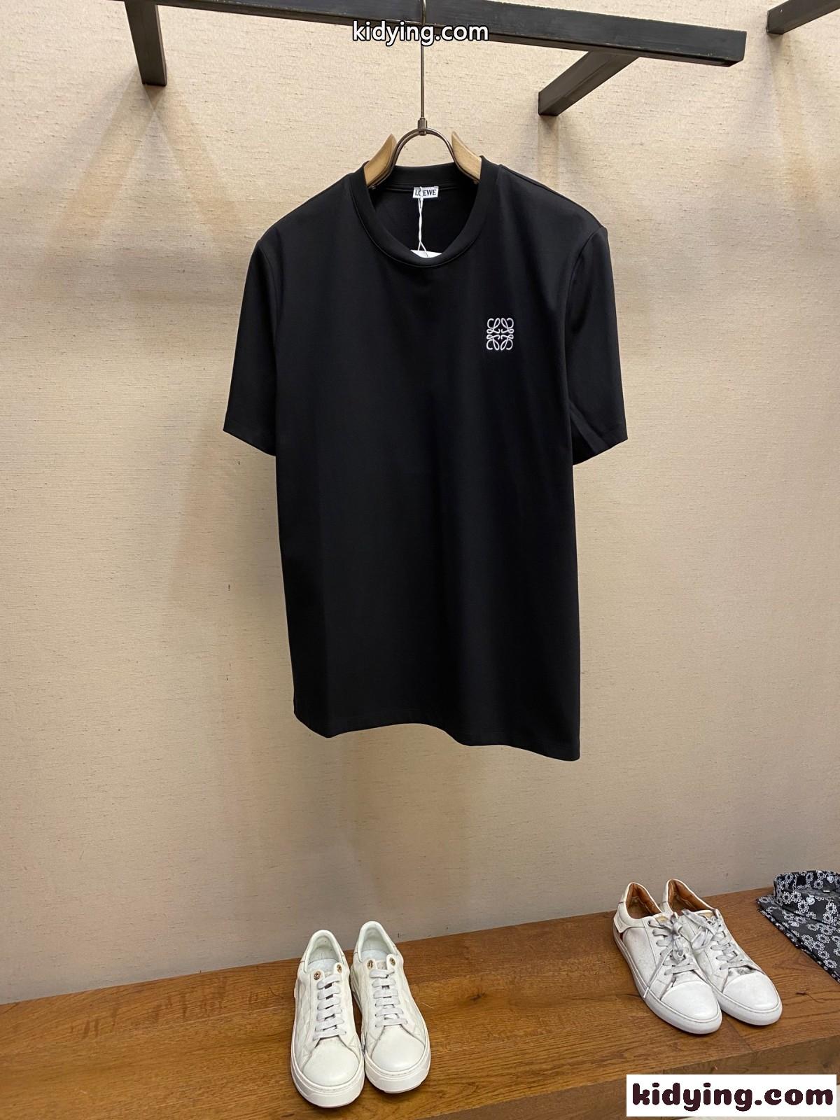 ロエベ Tシャツ コピー シンプル アナグラム コットンブレンドTシャツ 半袖トップス ブラック-2
