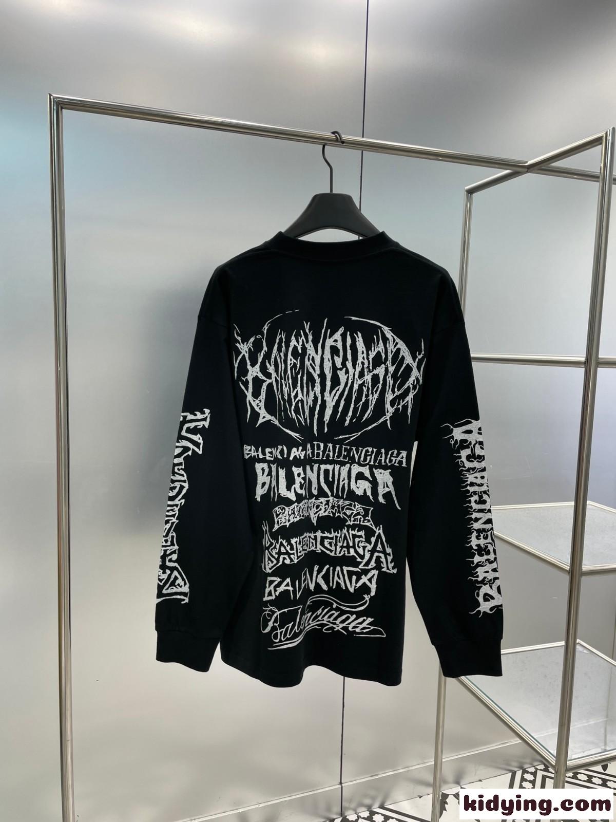 カジュアル ロングスリーブ Tシャツ バレンシアガ Tシャツ 偽物 ユニセックス ブラック-1