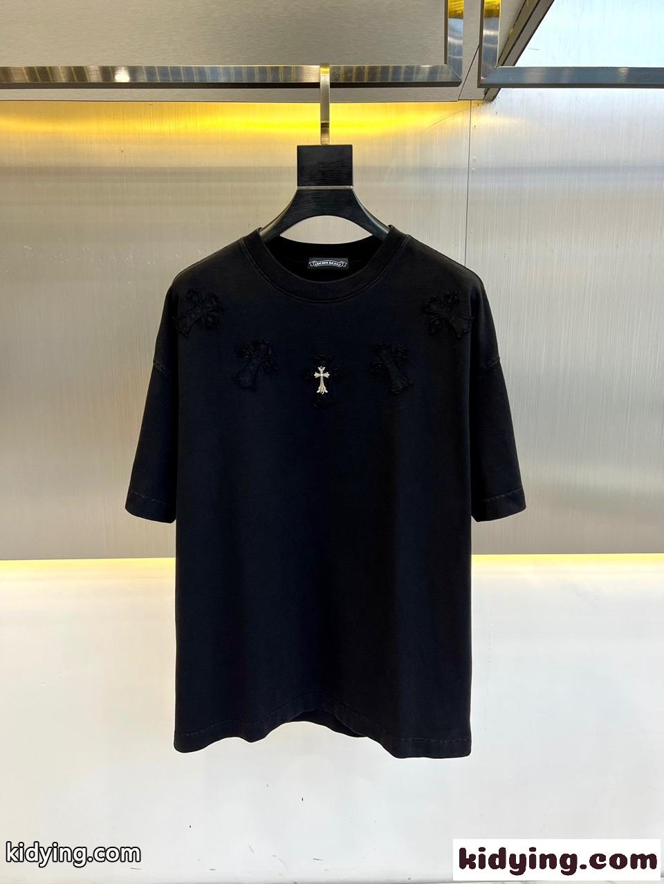 クロムハーツ Tシャツ 偽物 カジュアル クルーネック 半袖Tシャツ ブラック-0