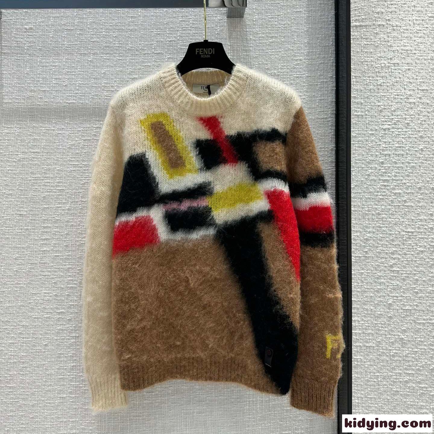 フェンディ セーター コピー マルチカラー モヘア プルオーバー 長袖 クルーネック-1