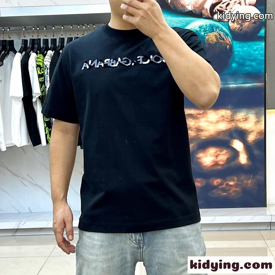 ドルチェ&ガッバーナ Tシャツ コピー シンプル ロゴ入り クルーネック 半袖Tシャツ ブラック-1