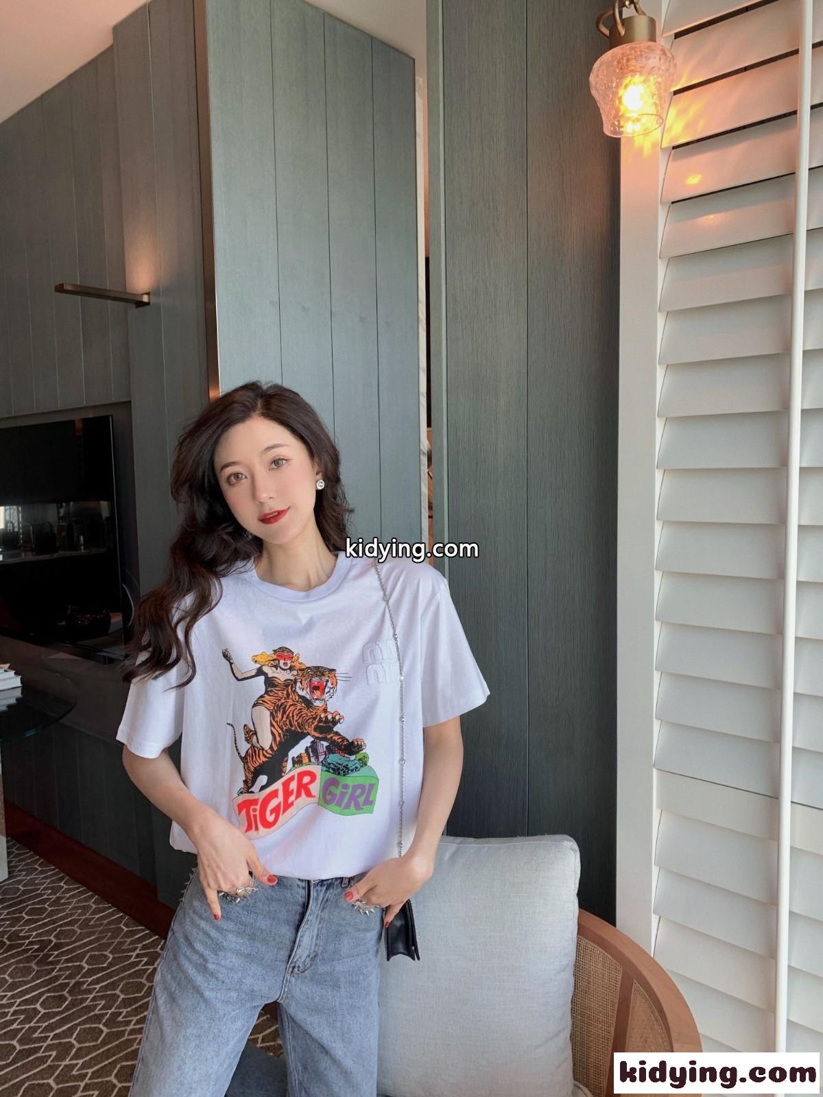 レディース ファッション プリント クールネックミュウミュウ 半袖tシャツ コピー 定番 人気 トップス ホワイト-4