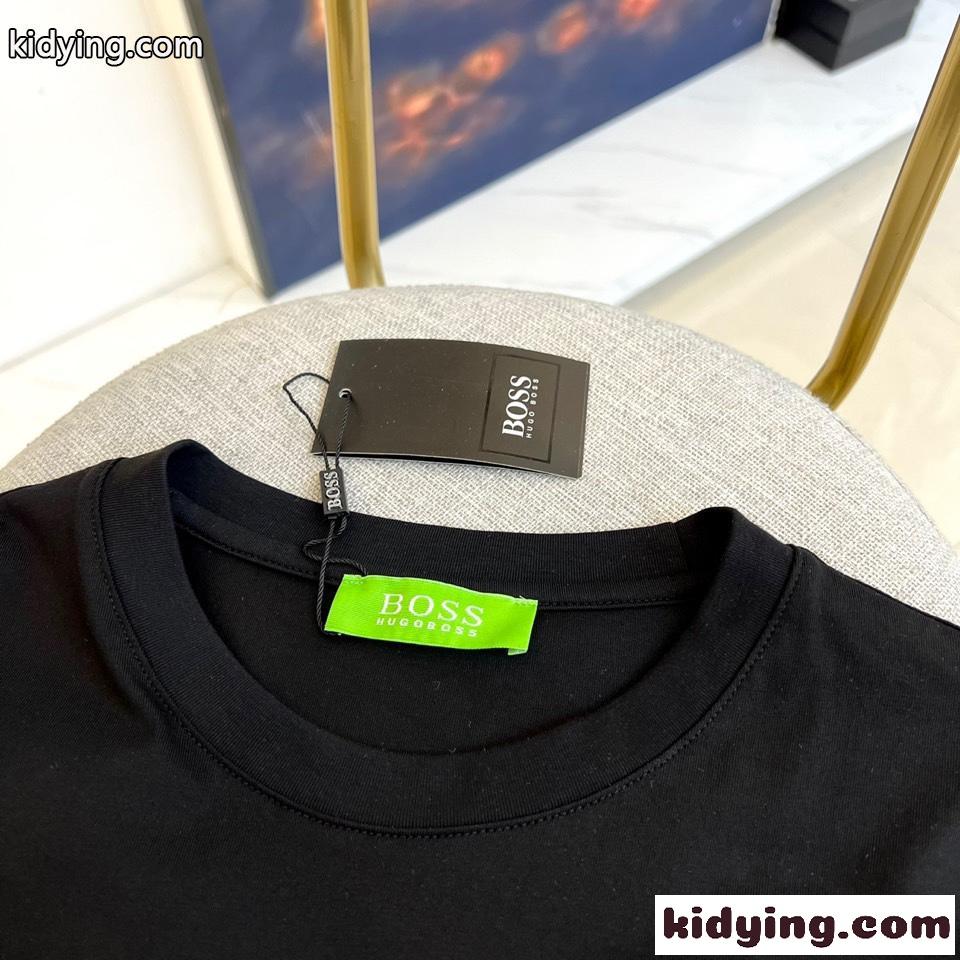 シンプル ロゴ プリント クルーネック ヒューゴ・ボス Tシャツ コピー 半袖 ブラック-2
