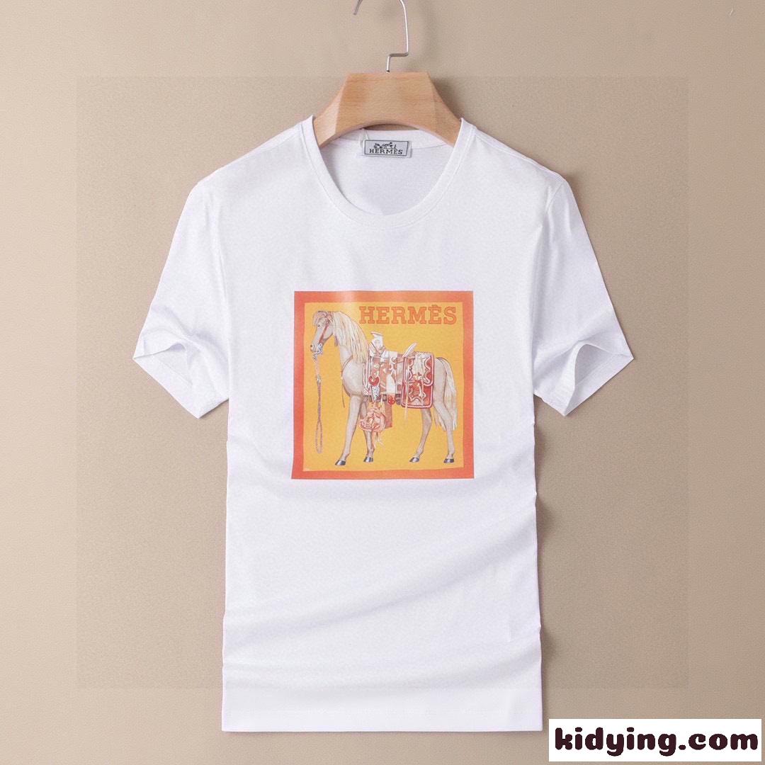 エルメス 半袖tシャツ コピー カジュアル おしゃれ プリント クルーネック コットン トップス-3