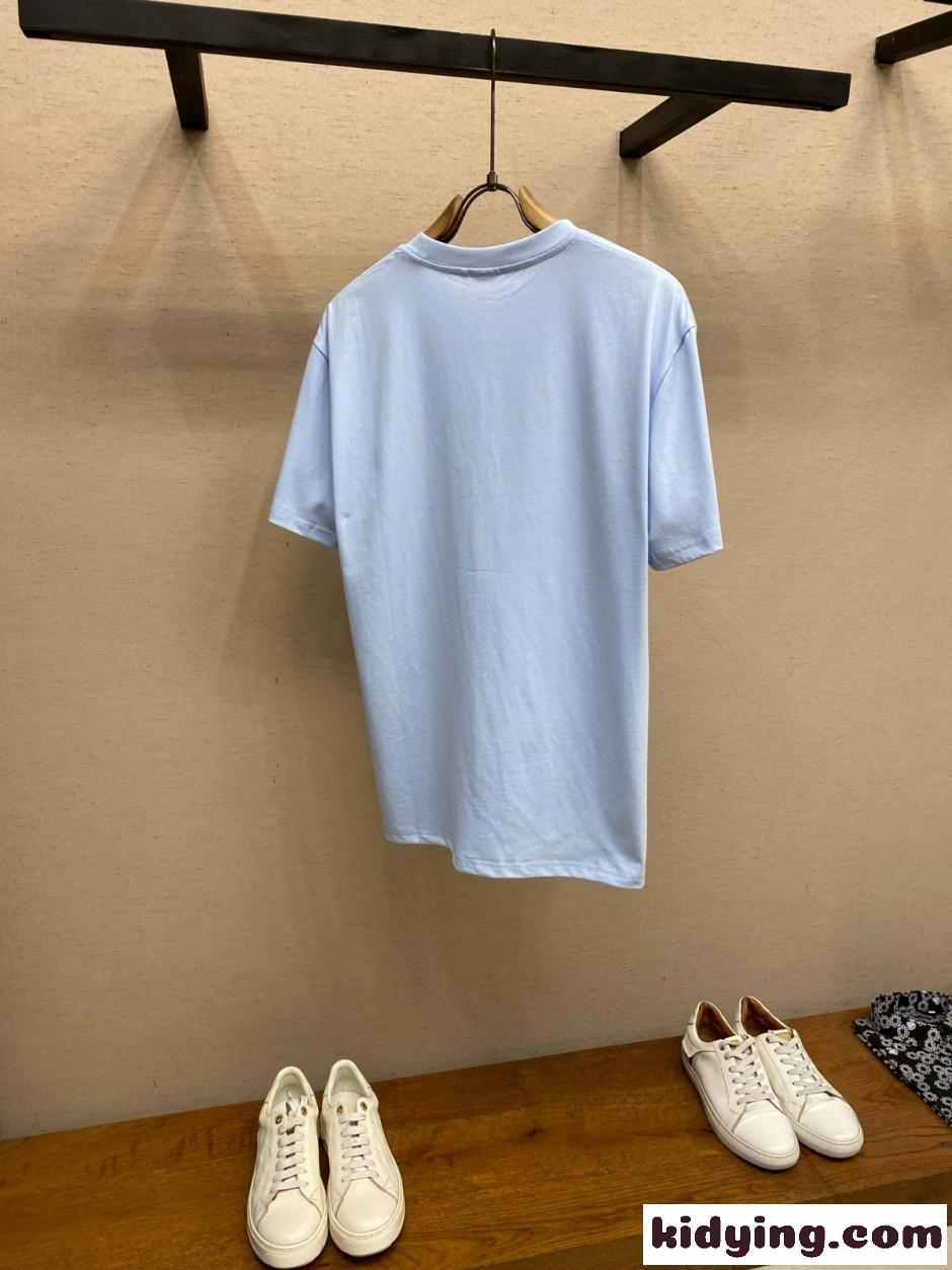カジュアル 洗練された コットン 半袖Tシャツ クリスチャン・ディオール Tシャツ 偽物 ブルー-1