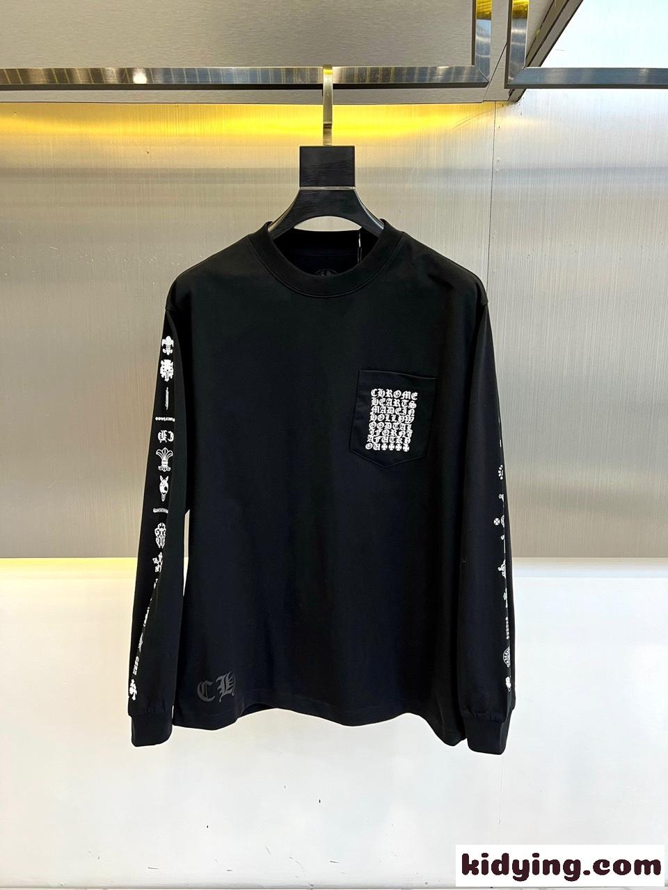 カジュアル プリント コットン 長袖Tシャツ クロムハーツ Tシャツ コピー ブラック-0