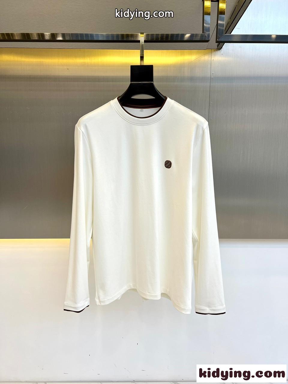 シンプル クルーネック 長袖Tシャツ エルメネジルド・ゼニア Tシャツ 偽物 ホワイト-0