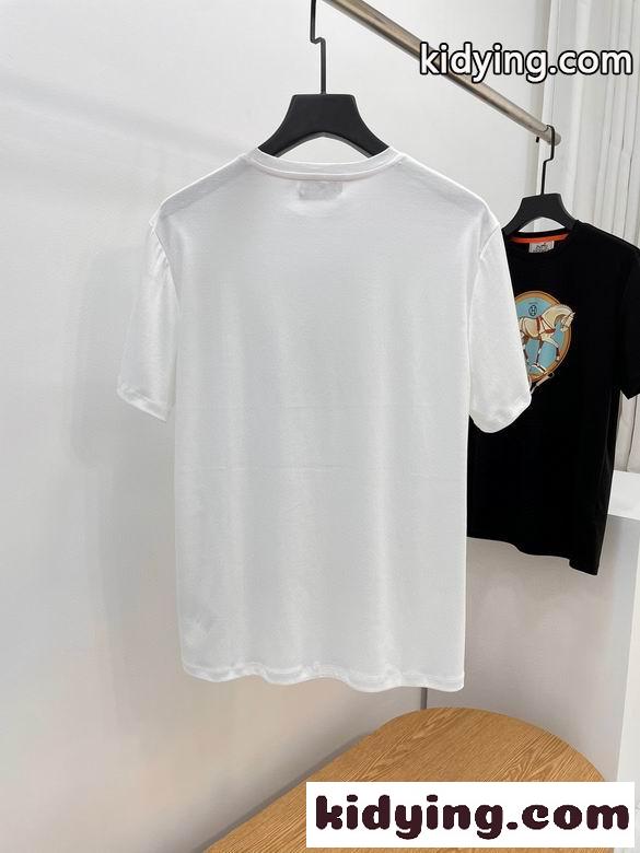 春夏 定番 合わせやすい エルメス 半袖tシャツ コピー プリント 着心地いい クルーネック トップス-3