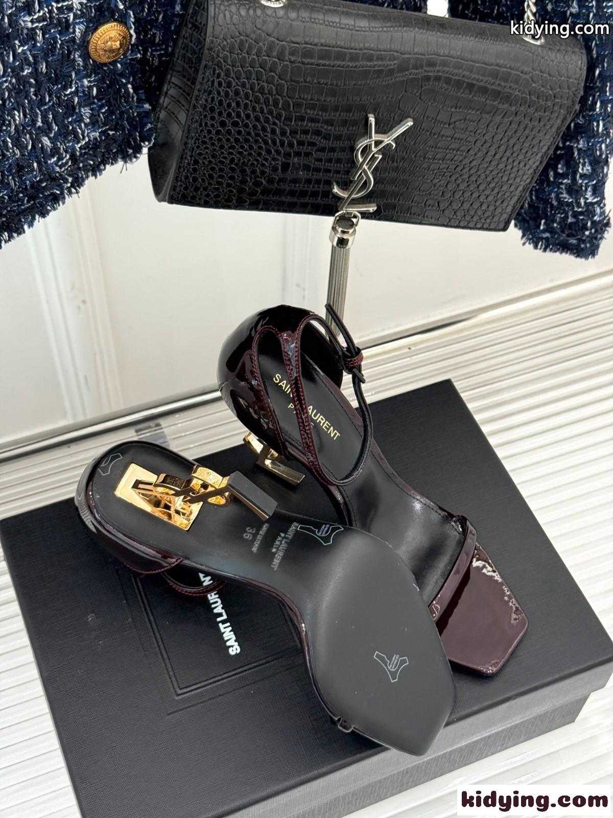 人気 エレガント YSL イヴ・サンローラン サンダル スーパーコピー ハイヒール ワイン-4