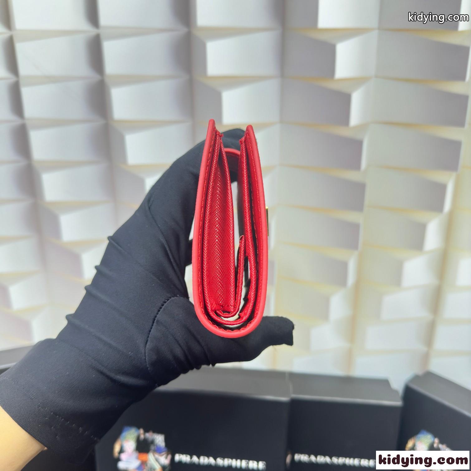定番 人気 コンパクト 二つ折り財布 プラダ 財布 コピー レッド-0