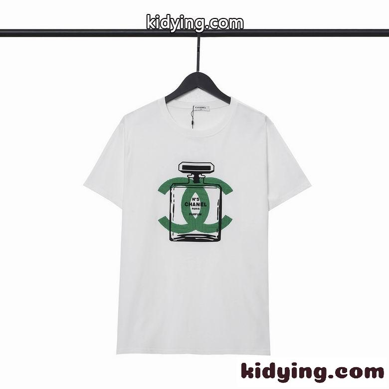 お洒落 ロゴ プリント クルーネック 定番 春夏 半袖 トップス シャネル tシャツ コピー 着心地いい カジュアル ホワイト ブラック-1