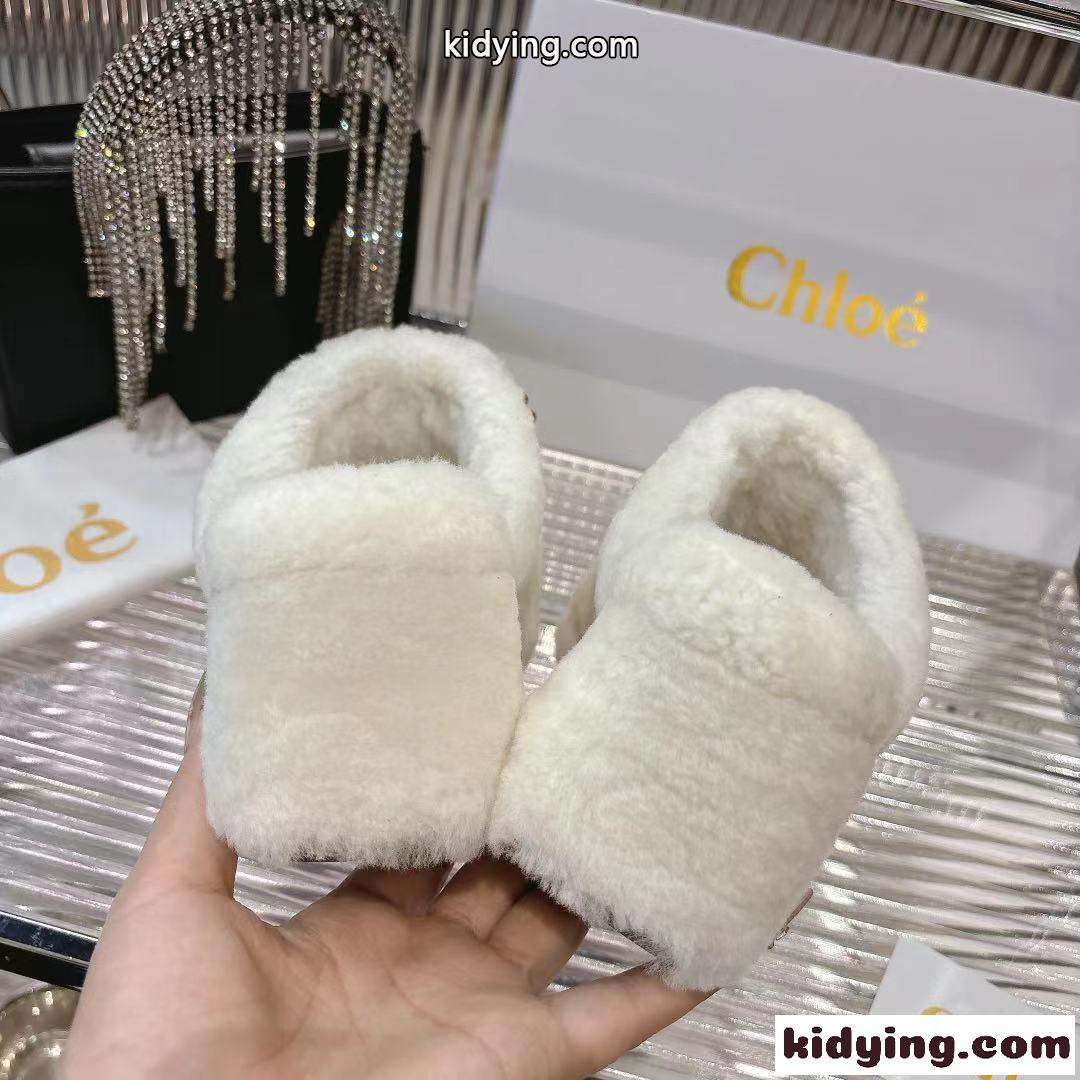 上品 ふわふわ シアリング ミュール クロエ サンダル スーパーコピー ホワイト-3