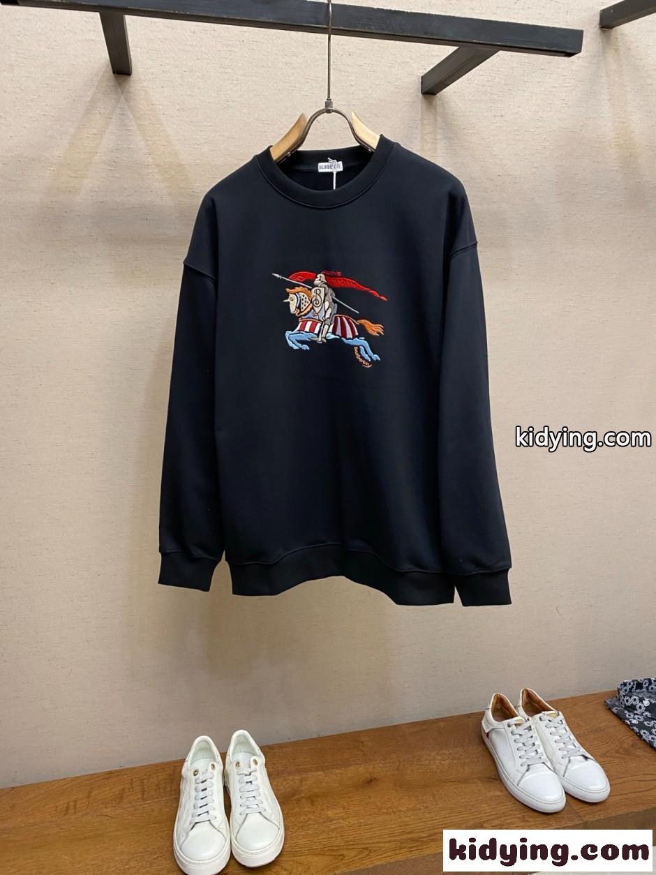 EKD​ コットン スウェットシャツ バーバリー Tシャツ 偽物 クルーネック ブラック-1