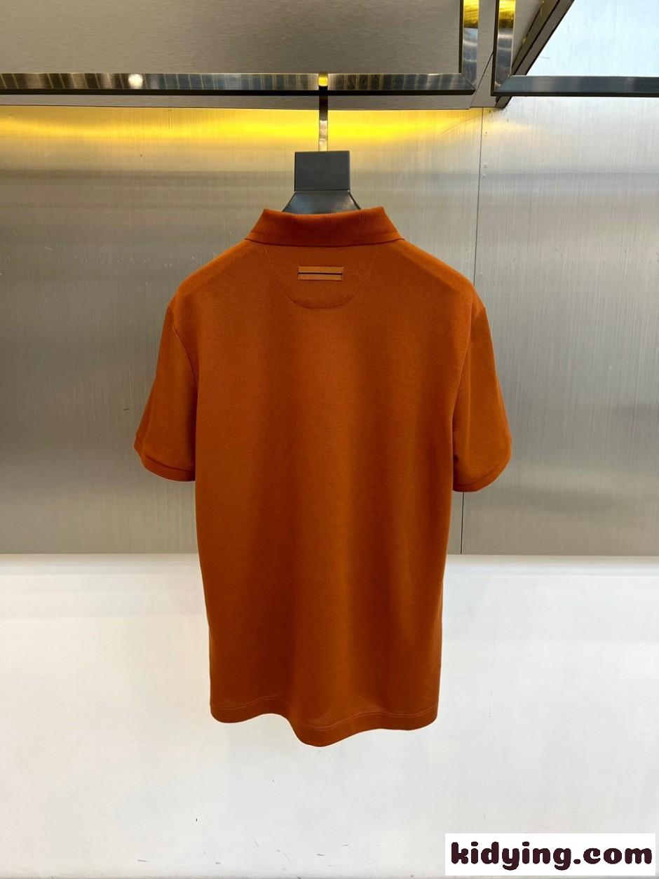 洗練された 上品 半袖 ポロシャツ エルメネジルド・ゼニア Tシャツ 偽物 オレンジ-3