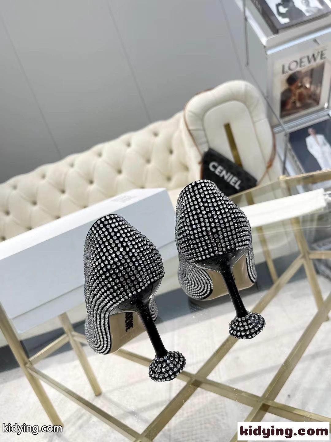シルク&ラインストーン パンプス ロエベ パンプス コピー レディースシューズ ブラック-4