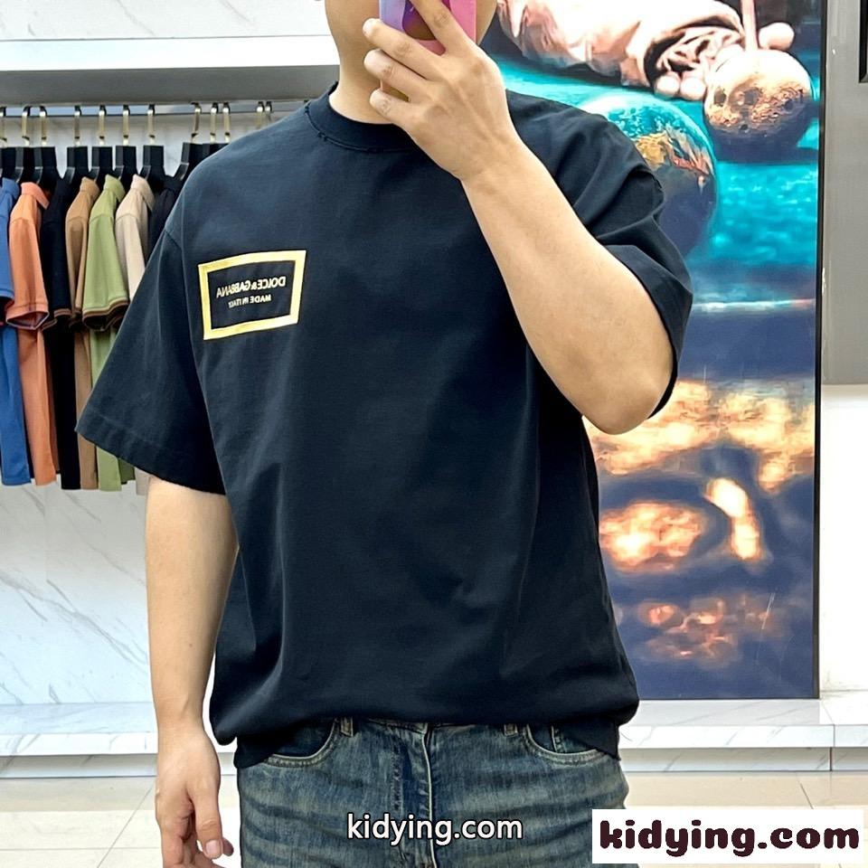 カジュアル ロゴ 半袖Tシャツ ドルチェ&ガッバーナ Tシャツ 偽物 コットン ブラック-1