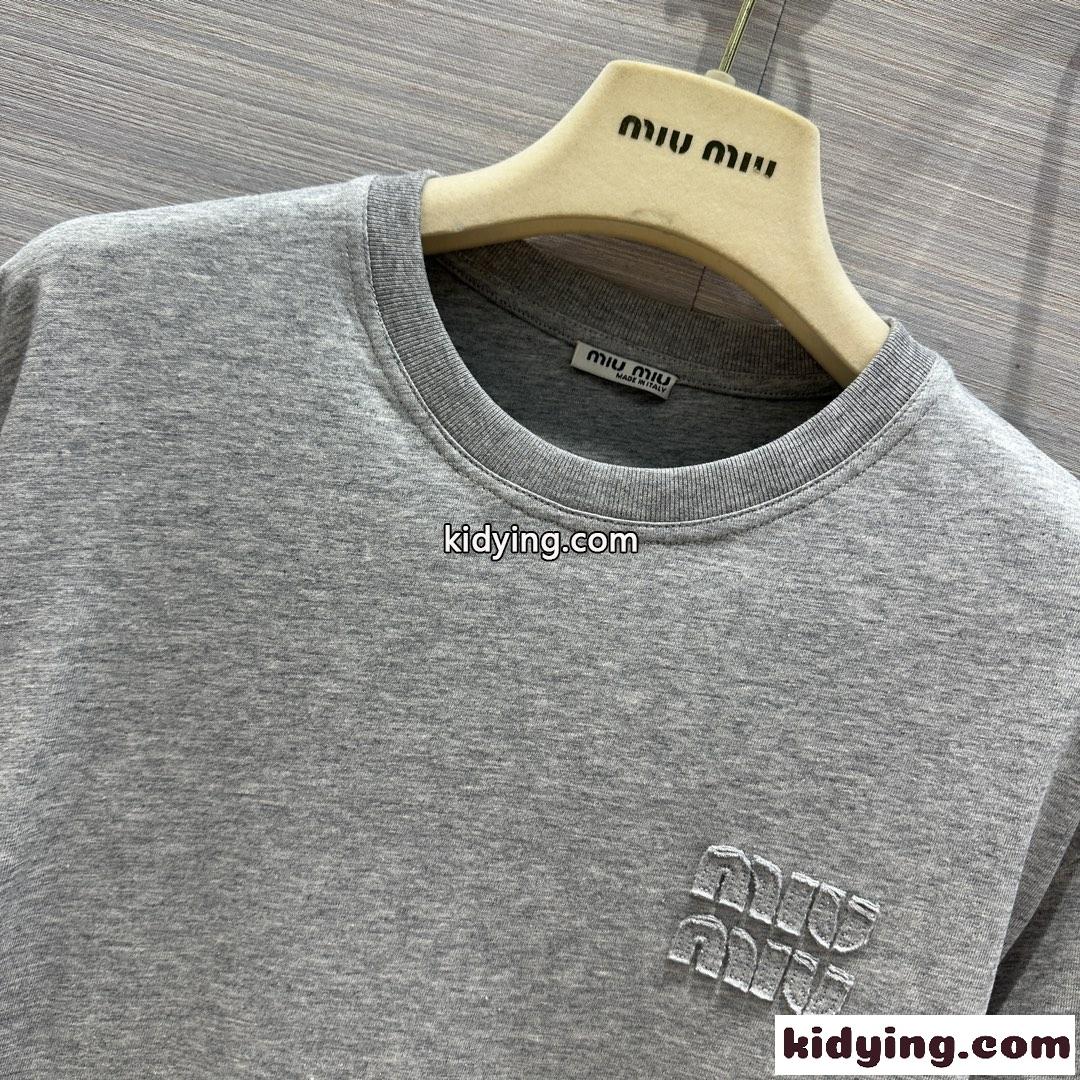 ロゴ入り クルーネック コットン ロングスリーブTシャツ ミュウミュウ Tシャツ コピー-2