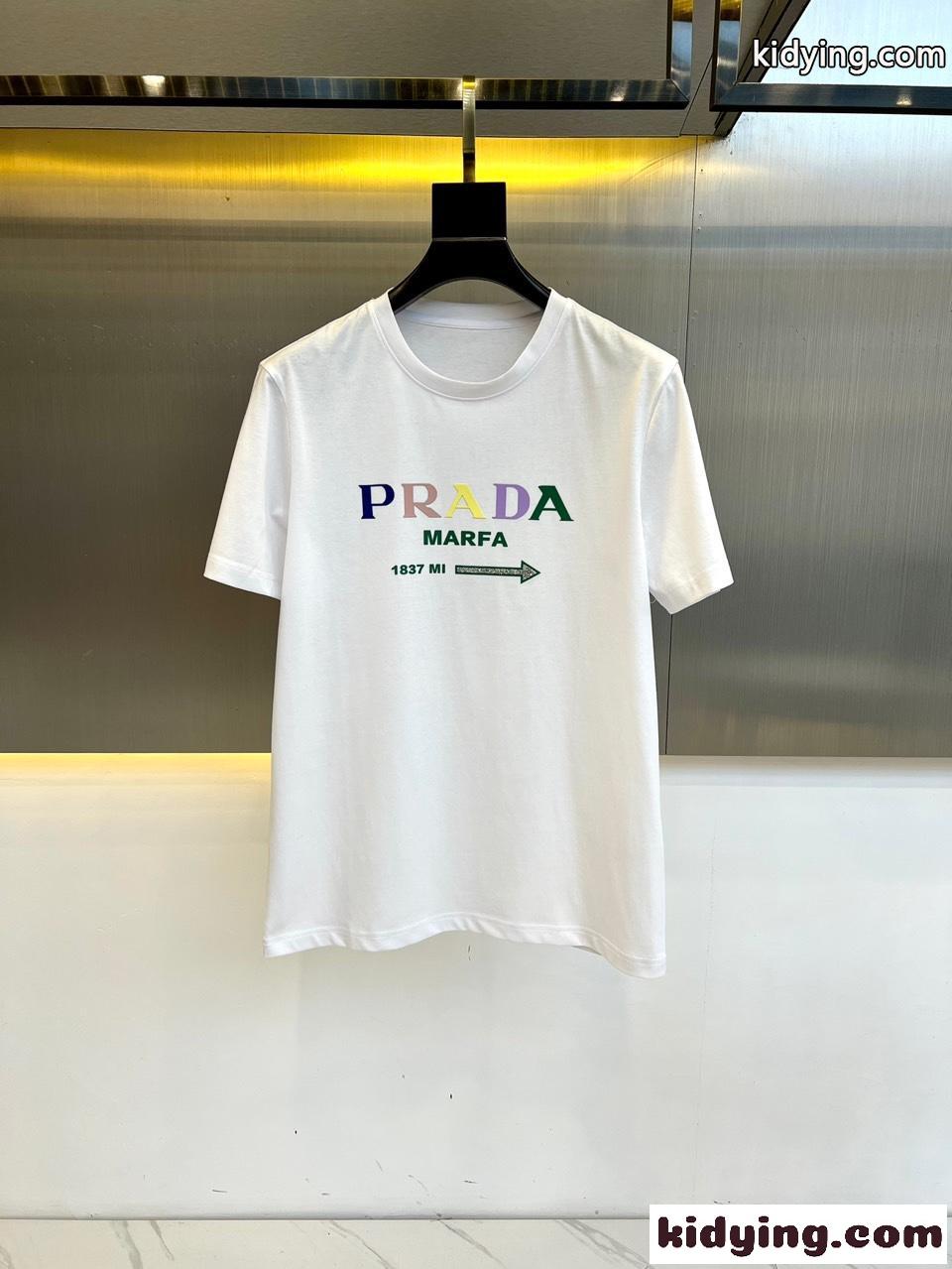 カジュアル ロゴ入り クルーネック プラダ Tシャツ コピー 半袖Tシャツ ホワイト-0