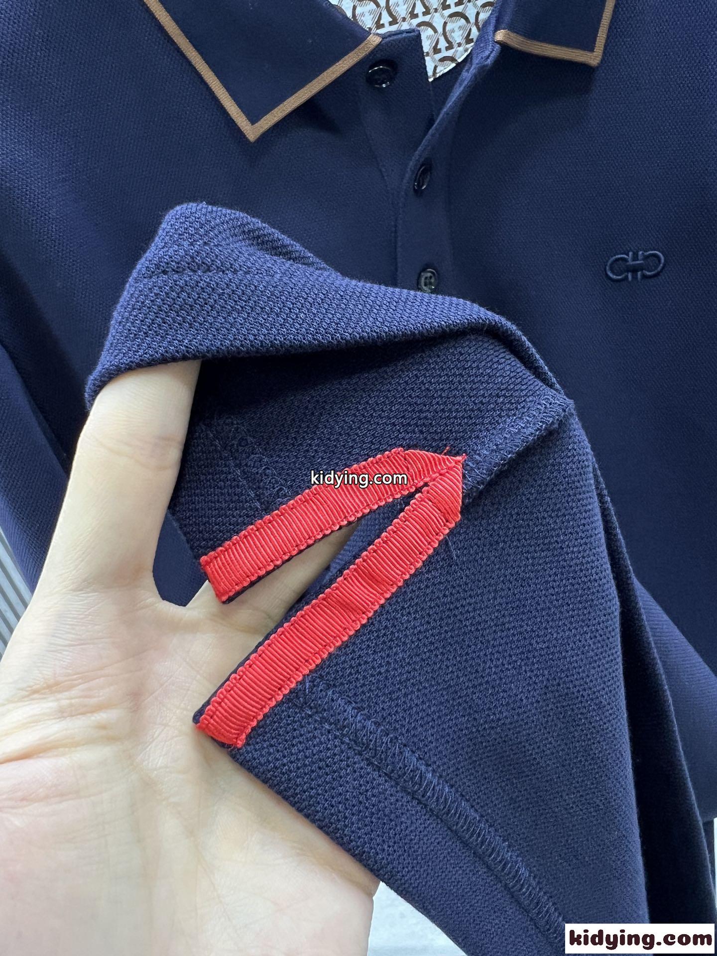 人気 ガンチーニ 刺繍入り 長袖 ポロシャツ サルヴァトーレ・フェラガモ Tシャツ コピー ネイビー-4