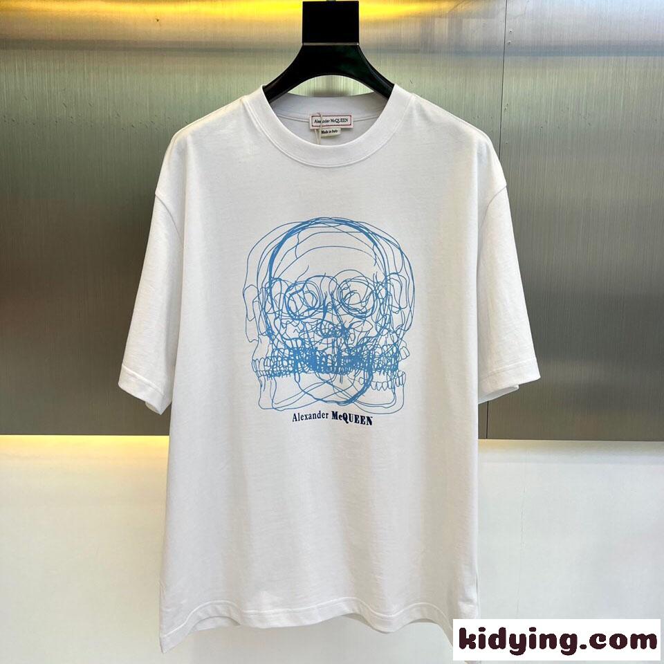 おしゃれ スケッチスカルTシャツ アレキサンダー・マックイーン Tシャツ コピー ホワイト-0