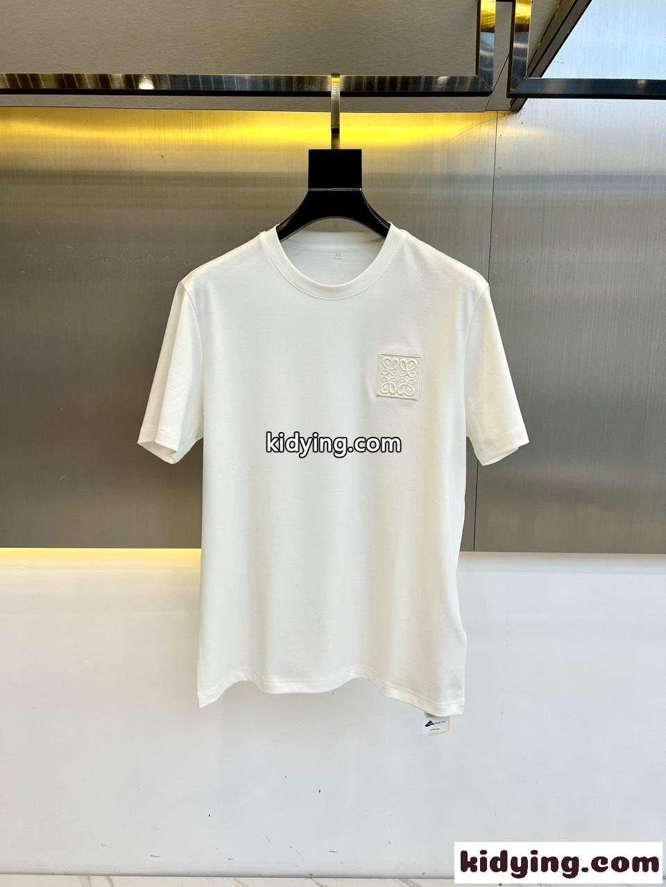シンプル クルーネック 半袖Tシャツ ロエベ Tシャツ 偽物 ロゴ入り ホワイト-0