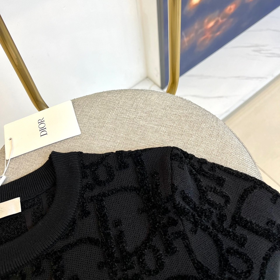クリスチャン・ディオール セーター コピー ロゴジャガード クルーネック ニット ブラック-2