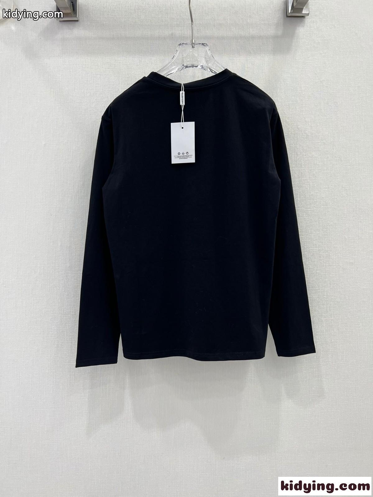 シンプル スパンコールロゴ クルーネック ヴァレンティノ Tシャツ コピー ブラック-3
