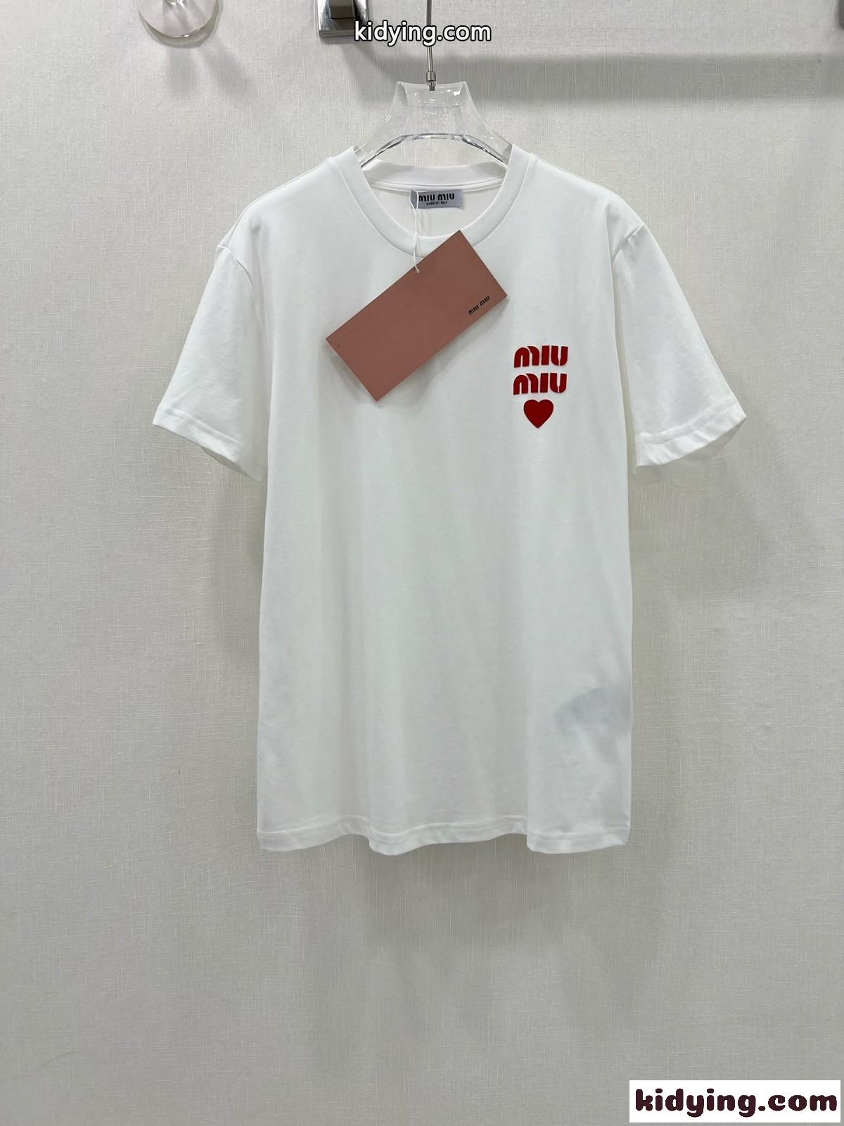 ベーシック ハート ロゴ コットン 半袖Tシャツ ミュウミュウ Tシャツ コピー ホワイト-0