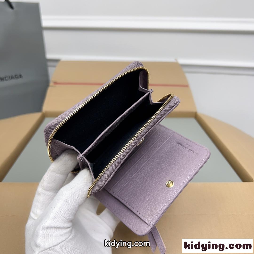 カジュアル グレインレザー コンパクトウォレット バレンシアガ 財布 コピー 二つ折り財布 パープル-6