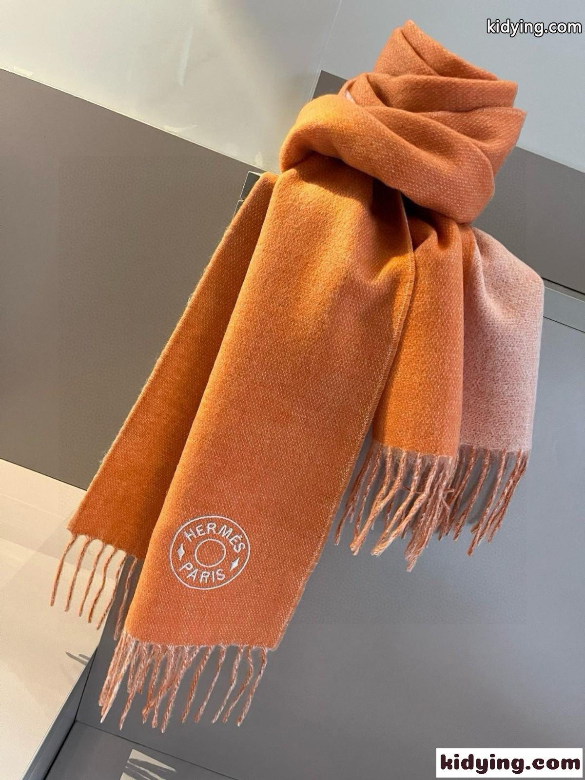 シンプル 上品 カシミヤ マフラー エルメス スカーフ コピー オレンジ-2