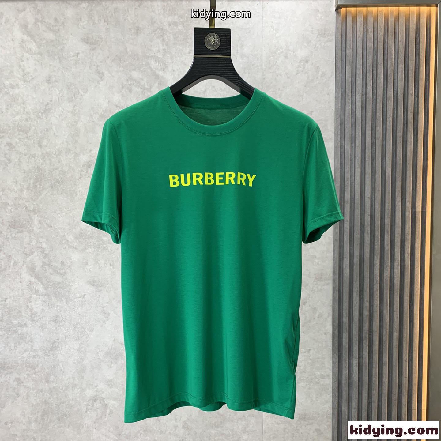 ベーシック ロゴ クルーネック 半袖 コットンTシャツ バーバリー Tシャツ コピー グリーン-0