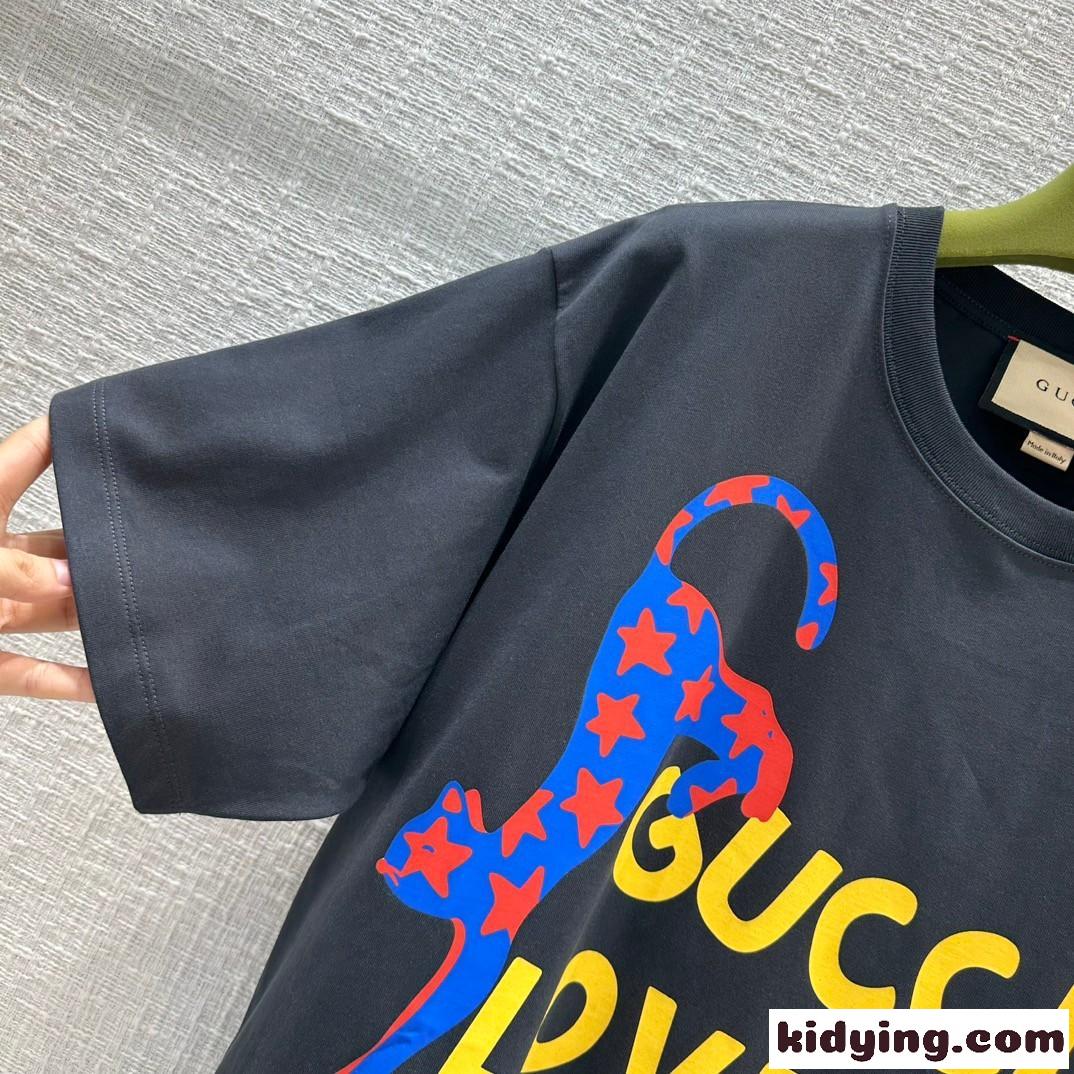 カジュアル オーバーサイズ プリント コットンTシャツ グッチ Tシャツ コピー 半袖-0