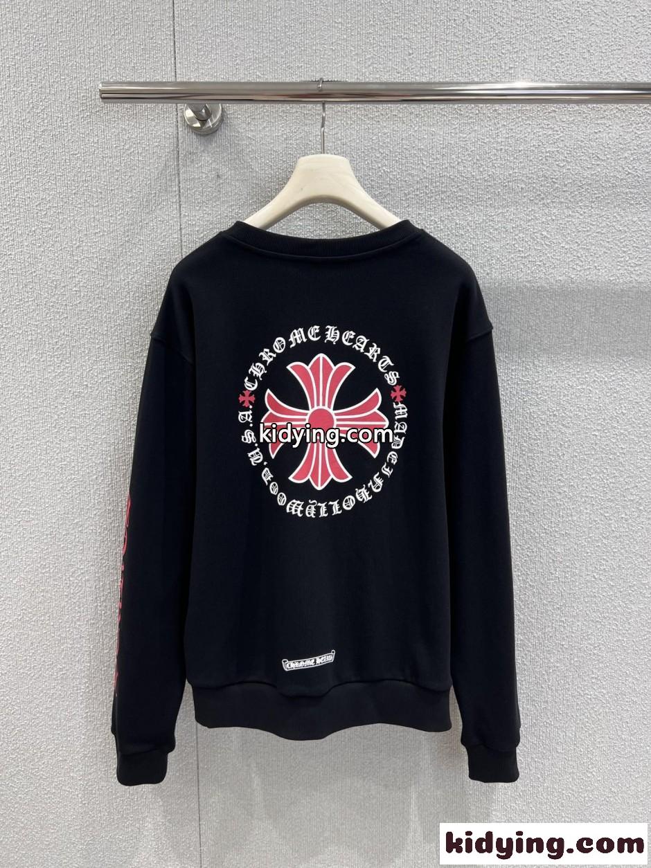クロムハーツ Tシャツ 偽物 スタイリッシュ プリント コットン スウェットシャツ ブラック-1