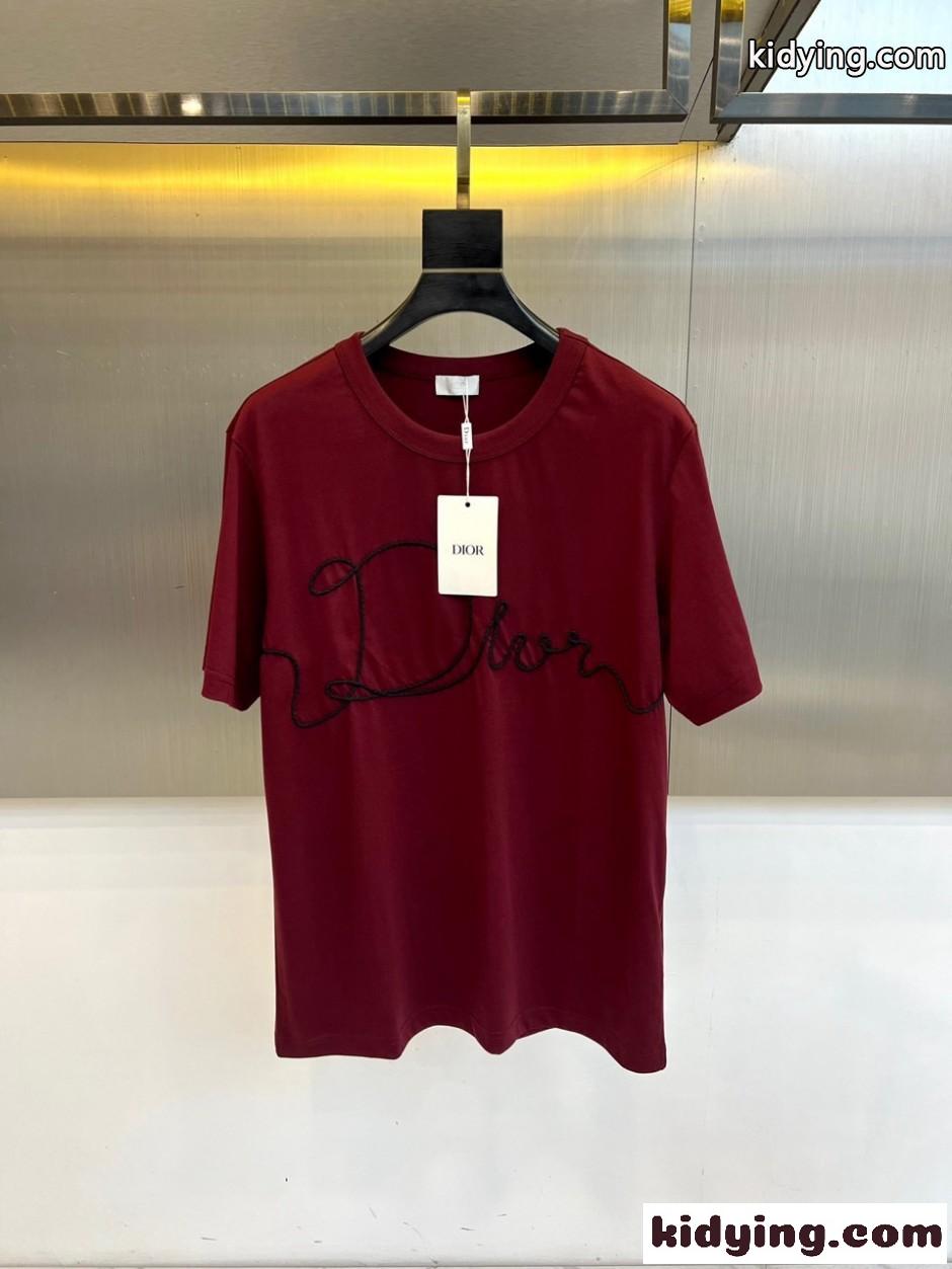シンプル ロゴ 半袖Tシャツ クリスチャン・ディオール Tシャツ 偽物 レッド-0
