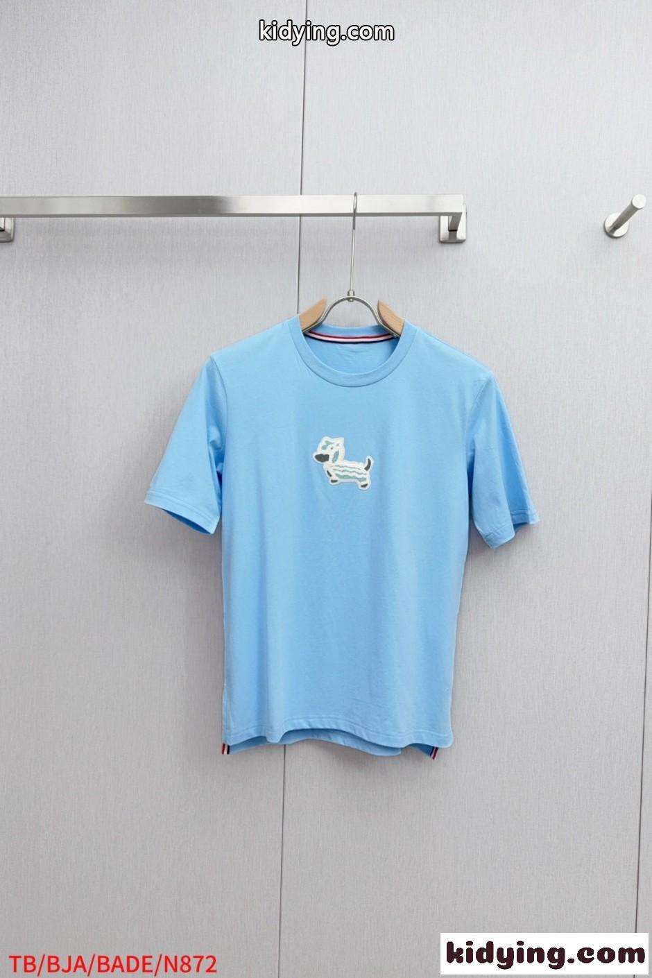 シンプル 可愛い ヘクター クルーネック 半袖Tシャツ トムブラウン Tシャツ 偽物 ブルー-0