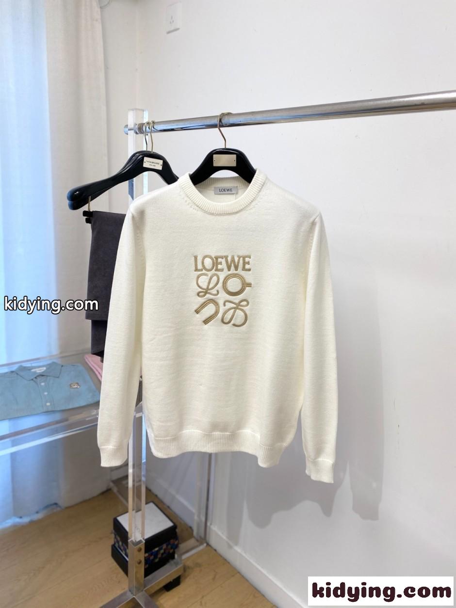 ロエベ セーター 偽物 シンプル おしゃれ ロゴ入り クルーネック プルオーバー-0